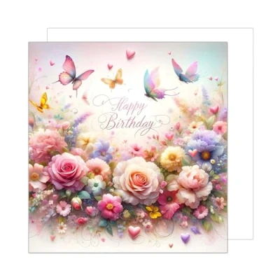 Imagen de Edition Seidel Tarjeta de cumpleaños cuadrada Premium con sobre. felicitación feliz para esposa, madre, hija, abuela, novia, colega, flores (GQ270 SW024)