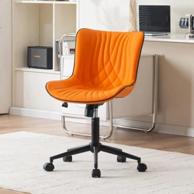 Imagen de YOUTASTE Silla de Oficina Ergonómica, Escritorio Regulable en Altura, Cuero PU,Silla Giratoria con Función Inclinación, Ordenador Ruedas para Estudio, Dormitorio, Naranja