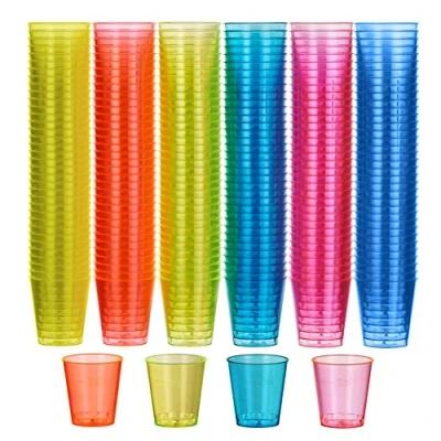 Imagen de MATANA 300 Vasos de Chupito Plástico Duro Neón, 30ml Resistentes y Reutilizables Cumpleaños, Bodas, Despedidas Soltera o Soltero, Navidad, Barbacoas, Fiestas