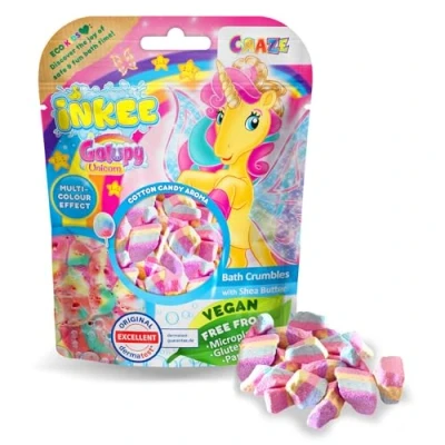 Imagen de INKEE Bath Crumble Galupy Unicorn, Bombas de Baño Desmenuzadas para Niños con Aroma a Algodón Azúcar y 4 Colores, Bolsa 100 gr