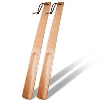 Imagen de onebarleycorn 2Pcs Calzador Largo de Zapatos, 38 cm, Calzadores Largos Madera Calzadora Shoe Horn Long para Personas Mayores, Hombres, Mujeres, niños (Marrón Claro)