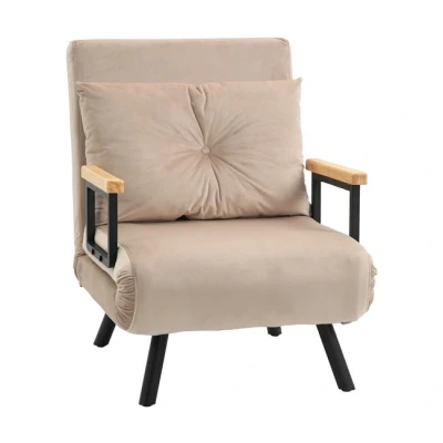 Imagen de HOMCOM Sofá Cama Convertible Sillón Triple Pliegue con Respaldo Ajustable de 5 Niveles y Almohada Acolchada para Oficina Dormitorio Salón Carga 120 kg 63x73x81 cm Beige