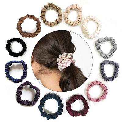 Imagen de Uni Fine Cabello Scrunchies Gomas de Pelo Satinadas， Lazos Elásticos se Banda Stretchy Goma (Pequeño, 12pcs)