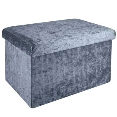 Imagen de INTIRILIFE Banco Plegable 49x30x30cm en Gris Asiento Cubo con Espacio de Almacenamiento y Tapa Funda Terciopelo reposapiés Caja arcón Taburete