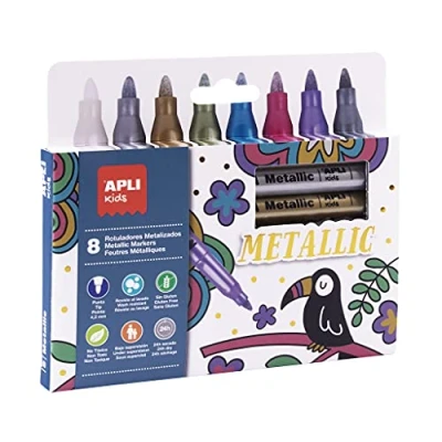 Imagen de APLI Kids 18886 Pack de rotuladores metalizados con punta 4,2 mm Colores surtidos, 8 u.