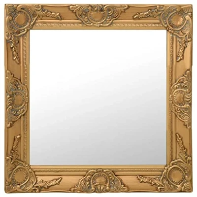 Imagen de vidaXL Espejo de Pared Estilo Barroco Rectangular Colgante Armario Baño Antiguo Retro Consumo Maquillaje Decoración Hogar Dorado 50x50 cm