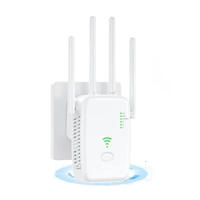 Imagen de repetidor WiFi, Amplificador Señal WiFi 2.4GHz 300Mbps Extensor Wi Fi con Puerto Ethernet, 4 Antenas, Largo Alcanc, para oficinas y hogares
