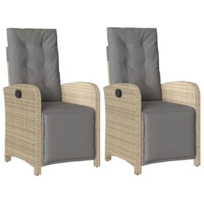 Imagen de vidaXL Sillón reclinable jardín reposapiés 2 uds ratán PE Beige Mezcla