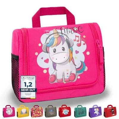 Imagen de GRINSEZWERGE neceser para niños, de viaje colgar, bolsa cosméticos, lavado, viaje, maquillaje, accesorios Emma Unicornio