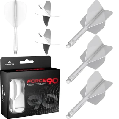 Imagen de Mission Darts Force 90 Sistema integrado de vuelo y eje dardos moldeado precisión, paquete 3 plumas tallos combinados profesionales altamente duraderos Estándar n.º 6