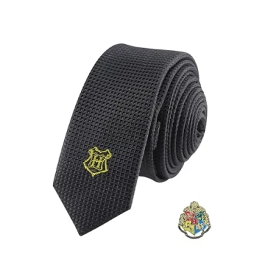 Imagen de CINEREPLICAS Harry Potter Corbata con Broche Edición Deluxe Licencia Oficial Hogwarts Talla Única 100 % Microfibra Se entrega 1 Caja de Regalo Negro