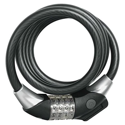 Imagen de ABUS Raydo Pro 1450/185 Cerradura de cable en espiral + soporte TexKF combinación con cilindros LED iluminados Nivel seguridad 4 185 cm, negro