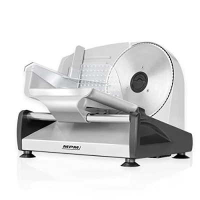 Imagen de MPM MKR 04M Cortafiambres de acero inoxidable semi profesional, grosor corte ajustable 15mm, disco 19 cm, 150 W