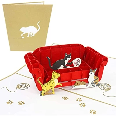 Imagen de PopLife Cards Gatos que juegan en el sofá pop up de tarjetas felicitación