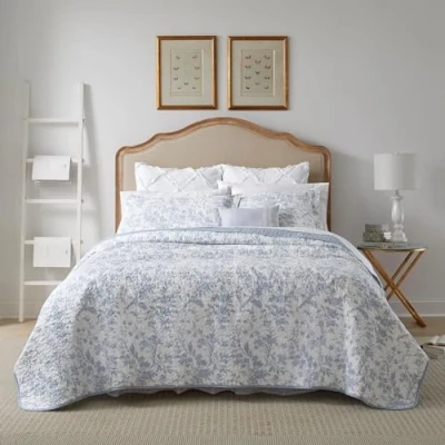 Imagen de Laura Ashley Amberley Soft Chic Juego de edredón 100, Transpirable y Ligero, Ropa Cama Reversible, Prelavado para Mayor suavidad, Algodón, SPA Azul, Matrimonio