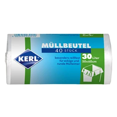 Imagen de KERL Müllbeutel Bolsas de Basura 30 l, 40 Unidades, 50 x 60 cm, Polietileno Alta Densidad, Blanco