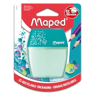 Imagen de Maped Sacapuntas Shaker de Plástico con Depósito Tiene 2 Orificios para Afilar Diseño Empuñadura Fácil Gran Capacidad Reserva 3 Diseños Diferentes