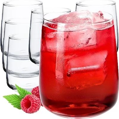 Imagen de KADAX Juego de 6 vasos agua, zumo vidrio, resistentes para zumo, jardín, fiesta, bebida, cerveza, universales, cócteles, bebidas (Rebeka, 330 ml)