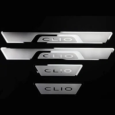 Imagen de Symilov 4 Piezas Pegatina para Umbral de Acero Inoxidable Coche REN Ault Clio 2019 2020 Antidesgaste y Antiarañazos Accesorios Peinado Coche,Silver