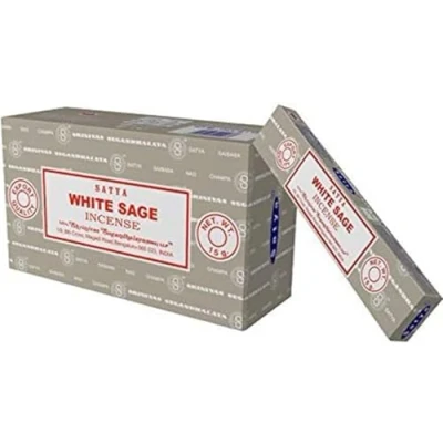 Imagen de Satya Nag Champa Varillas de incienso salvia blanca, 12 paquetes 15 gramos