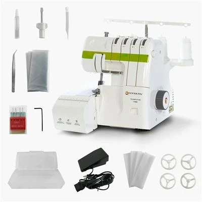 Imagen de EFFEKTIV Remalladora Overlock Potente 1700X Enhebrado Automático 3/4 Hilo con Diferencial Marco de Metal Completo 120W Potencia 1200 Puntadas/Minuto 14 Puntadas Plataforma Manga