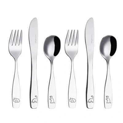 Imagen de Exzact Cubertería Infantil 6 Pieza para niños de Acero Inoxidable 2 x Cena Cuchillo, Tenedor, cuchar Cubiertos dinosaurios niños(Dinosaurios 6)