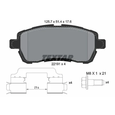 Imagen de TEXTAR 2219103 Juego de pastillas freno no preparado para indicador desgaste con tornillos pinza accesorios FORD: KA+ Hatchback