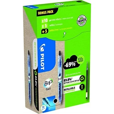 Imagen de Pilot Greenpack B2P Eco Gel de 0,7 mm, negro, 10 bolígrafos y recambios, (WLT556190)