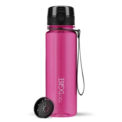 Imagen de 720DGREE Botella Agua Niños 500ml “uberBottle“ Tamiz Fruta, crystalClear Sin BPA, Prueba de Fugas, Reutilizable Cantimplora delgada, ligera Water Bottle para Escuela, Niña, Deporte, Ciclismo