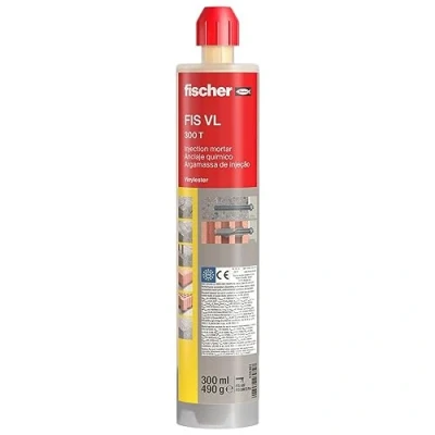 Imagen de fischer FIS VL 300T taco quimico,resina viniléster transparente para fijar toldos, antena tv, escalera en hormigon, ladrillo hueco (300ml)