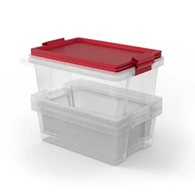 Imagen de TATAY Lote 3 Cajas de Almacenaje con Tapa, 2 x 7L, 1 15L, Asas, Tapa 100% Materiales reciclados, Libre BPA, Rojo. Medidas 25 36 29 cm