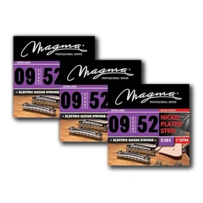 Imagen de Magma 3 Juego de Cuerdas para Guitarra Eléctrica Acero Niquelado Tensión Extra Liviano 7 (09, 11, 16, 24. 32, 42) String Light Sets (GE200N)