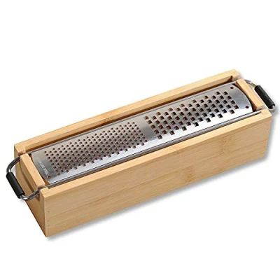 Imagen de KESPER Rallador parmesano de acero inoxidable 58060 con recipiente bambú
