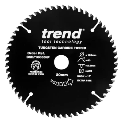 Imagen de Trend CraftPro Hoja de Sierra Recubierta PTFE Antiadherente TCT, 160mm Diámetro, Eje 20mm, 60 Dientes, Espesor Corte 2,2mm, CSB/16060/P