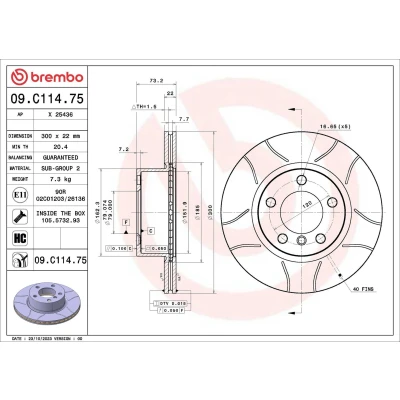 Imagen de BREMBO Disco de freno BMW: 3 Sedán, 1 Hatchback, 4 Coupé 300mm 22mm 5 ventilación interna, ranurado revestido altamente carbonizado 09.C114.75