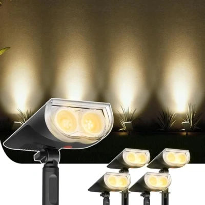 Imagen de Linkind StarRayS Luces Solares LED Exterior Jardin,3000K blanco cálido foco solar led,350Lm Lampara con 2 modos para Jardín, Patio, Calzada, Piscina, 4 Piezas