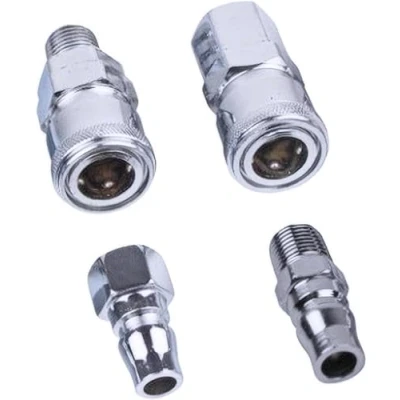Imagen de Juego de 4 conectores manguera latón BSP 1/4 pulgadas, conector liberación rápida, bayoneta macho y hembra