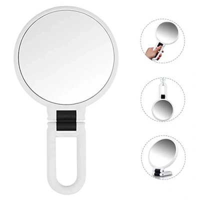 Imagen de Espejo Maquillaje de Mano con Plegable Mango Espejos Vanidad Doble Cara Aumento 1X/5X Niña Mujer Bolso Bolsillo Sobremesa Viaje Portatil Pequeño Makeup Hand Mirror Vanity Magnifying Redondo (Blanco)