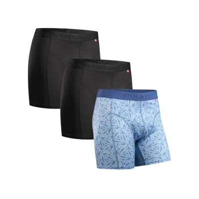 Imagen de DANISH ENDURANCE Calzoncillos Hombre Boxer Deportivos, Ajustados y Transpirables, Pack de 3, Multicolor: 2 X Negro, 1 Mosaico Azul, M