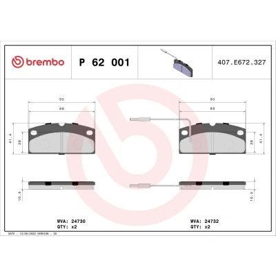 Imagen de BREMBO P 62 001 Juego de pastillas freno con contacto avisador desgaste sin accesorios LIGIER: Nova Hatchback, Ambra Hatchback