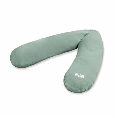 Imagen de Julius Zöllner Cojín de Lactancia Muselina, Aprox. 190 cm, Relleno 42 litros microperlas EPS, Fabricado en Alemania, Funda Muselina algodón 100%, Öko Tex® Standard 100, Color Verde