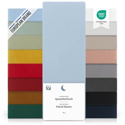 Imagen de Blumtal Basics Set de 2 Sábana Bajera Ajustable Microfibra Cepillada para colchón 25 27 cm Altura, Cama 180: 180 x 200 30 cm, Azul Claro