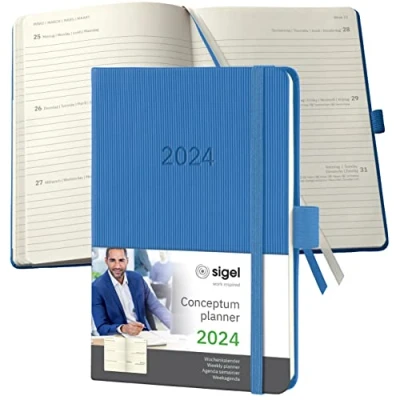Imagen de SIGEL C2469 Conceptum Agenda semanal 2024, aprox. A6, azul, tapa dura, dos páginas = una semana, 176