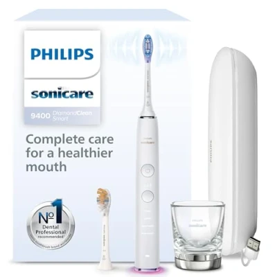 Imagen de Philips Sonicare DiamondClean Smart 9400, cepillo dental eléctrico, con aplicación, sensor de presión, detección cabezal cepillado, blanco, modelo HX9917/88