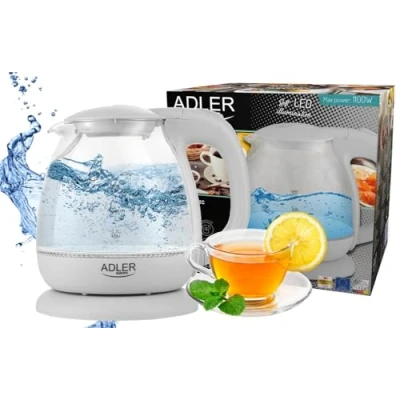 Imagen de Adler AD 1283 Hervidor de Agua Eléctrico Cristal, Pequeño, 1L, 1100W, Iluminación LED, Gris