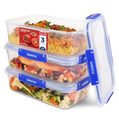 Imagen de Sistema KLIP IT PLUS recipientes para guardar alimentos 2,2 l Fiambreras apilables, a prueba de fugas y aptas el frigorífico/congelador Sin BPA 3 unidades