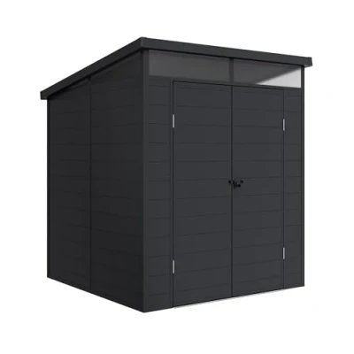 Imagen de Wasabi Caseta de Resina Jardín Terra Tragaluz 360º Estructura Reforzada Aluminio y PVC Protección UV Impermeable Gris Antracita Cobertizo Exterior 3,65m2 190x192x215cm