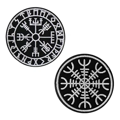 Imagen de 2 parches divertidos de brújula vikinga del norte Europa, runa nórdica, bordados, con cierre velcro para gorras, bolsos, mochilas, ropa, chalecos, uniformes militares, equipos tácticos, etc.