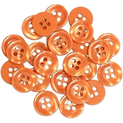 Imagen de AERZETIX C67920 Juego de 25 Botones coser redondos Ø11.5x2.2mm con 4 agujeros 18L L18 borde color naranja oscuro en plástico apertura 1.8mm moda mercería costura ropa decoración