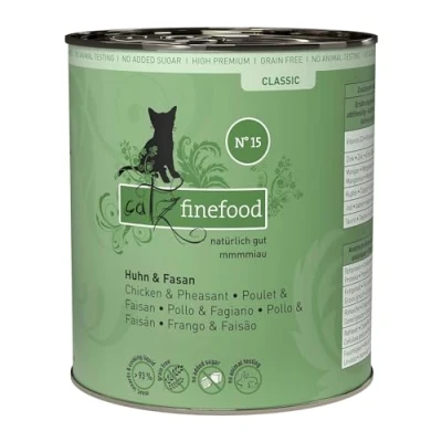 Imagen de catz finefood Classic N 15 Comida húmeda para Gatos de Pollo y faisán, Gourmet tu Gato sin azúcar ni Cereales, Gluten, con Alto Porcentaje Carne, Fabricado en Alemania (6